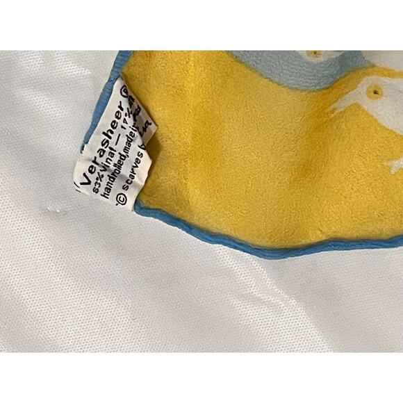 Vintage VERA Neumann Scarf Verasheer Vinal & Silk White birds over blue - Picture 7 of 7